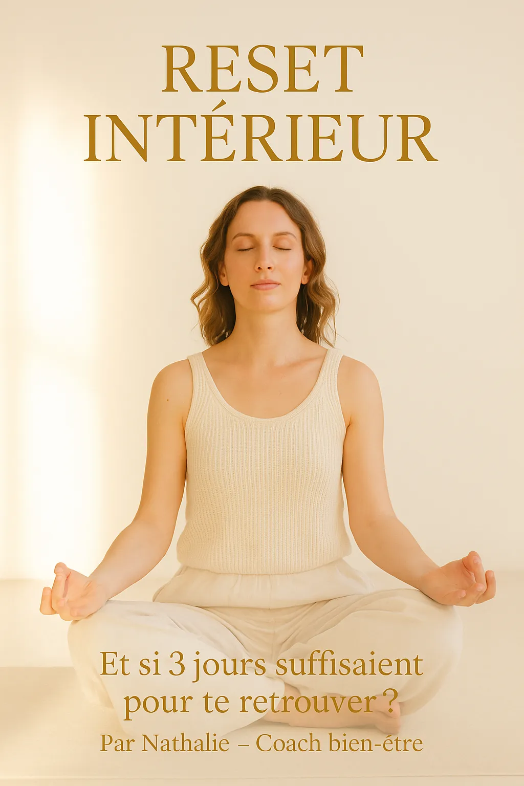 Affiche du programme RESET intérieur : une femme méditant, assise en tailleur