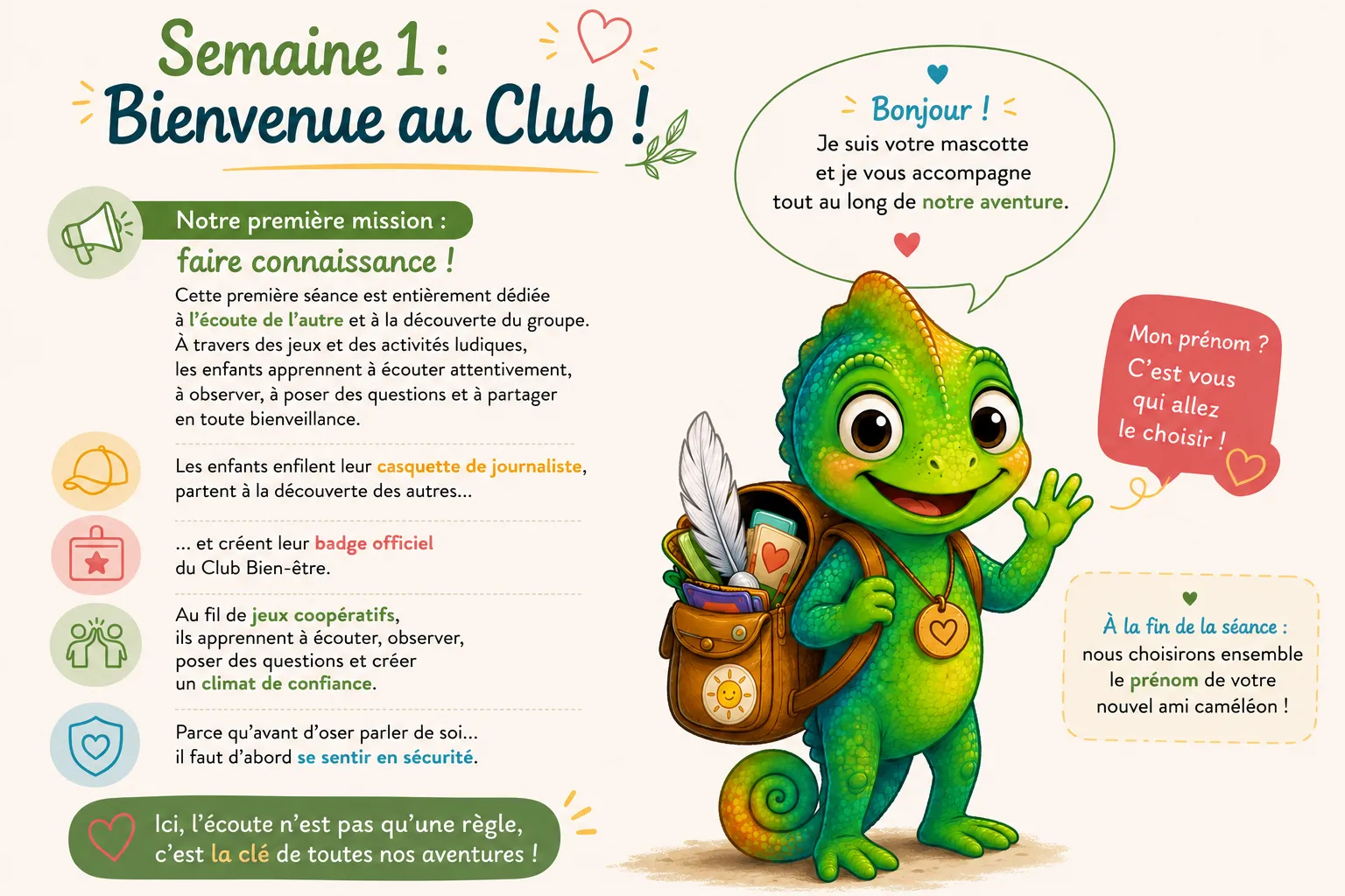 Affiche de la semaine 1 : le caméléon souhaite la bienvenue au Club